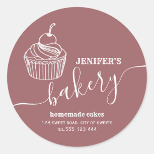 Moderne eenvoudige bakkerij Zelfgemaakte cupcakes  Ronde Sticker
