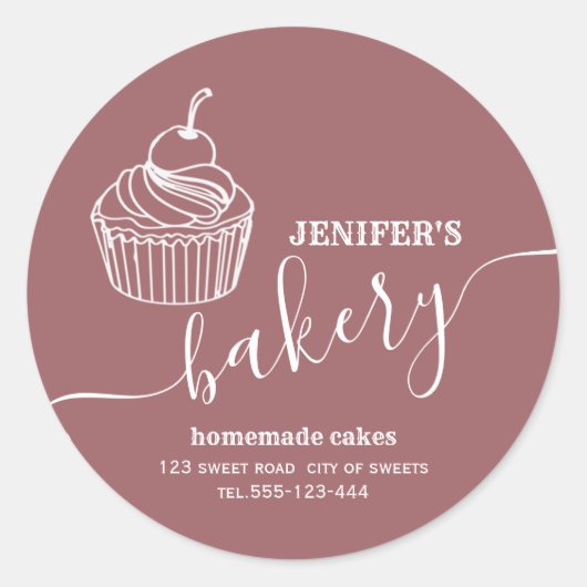 Moderne eenvoudige bakkerij Zelfgemaakte cupcakes Ronde Sticker (Voorkant)