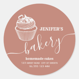 Moderne eenvoudige bakkerij Zelfgemaakte cupcakes  Ronde Sticker