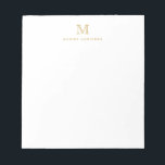 Moderne Eenvoudige Basic Faux Gold Monogram Initia Notitieblok<br><div class="desc">Het ontwerp kenmerkt een gepersonaliseerd monogram initiaal en een naam in een eenvoudige en moderne typografische doopvont.</div>