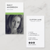 MODERNE EENVOUDIGE BEELD GROENE PERSOONLIJKE FOTO- VISITEKAARTJE (Voorkant / Achterkant)