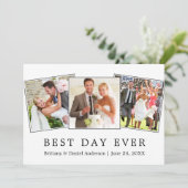 Moderne Eenvoudige Beste Dag Ooit 3 Foto Bruiloft Bedankkaart (Staand voorkant)