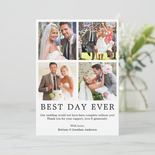 Moderne, eenvoudige beste dag ooit foto 4 bedankkaart (Staand voorkant)