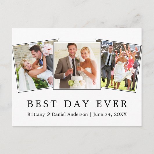 Moderne Eenvoudige Beste Dag Ooit Trouw 3 Foto Briefkaart (Voorkant)