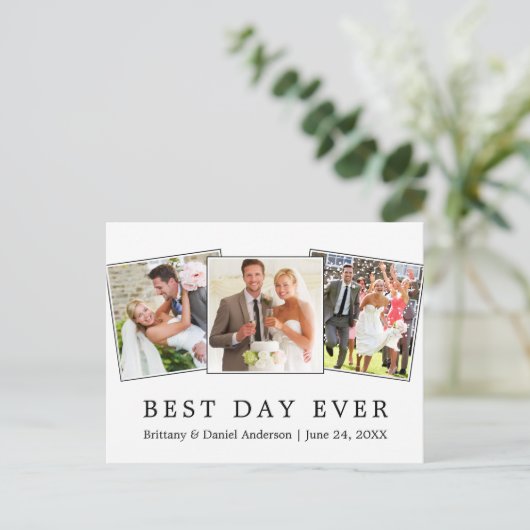 Moderne eenvoudige beste dag op huwelijk 3 Foto Briefkaart (Staand voorkant)