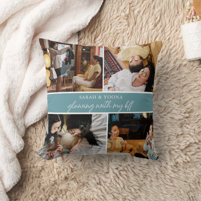 Moderne Eenvoudige Bestvrienden 4 Foto Trendy Eenv Kussen (Deken)