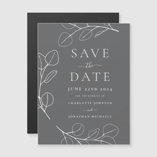 Moderne eenvoudige bladeren grijs bruiloft (Voorkant / Achterkant)