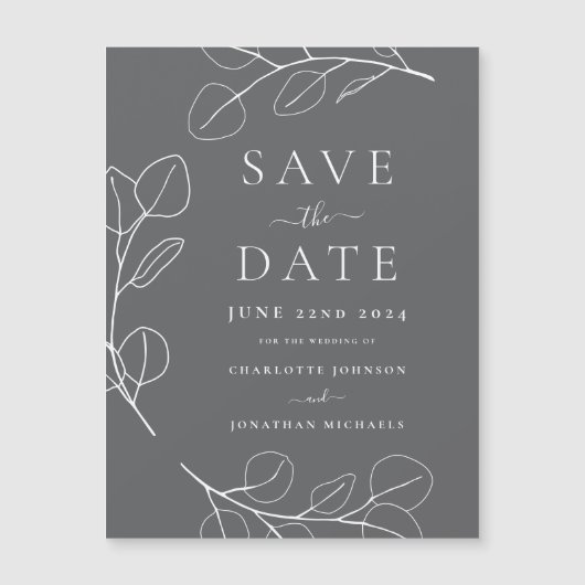 Moderne eenvoudige bladeren grijs bruiloft (Voorkant)