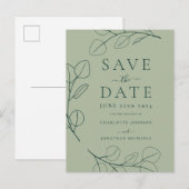 Moderne Eenvoudige Bladergroen Bruiloft Aankondigingskaart (Voorkant / Achterkant)