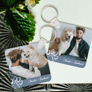 Moderne Eenvoudige Blauwe Hond Liefhebber Huisdier Sleutelhanger