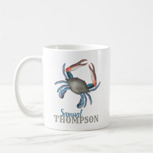 Moderne Eenvoudige Blauwe Krab Zeevaart Elegant Koffiemok