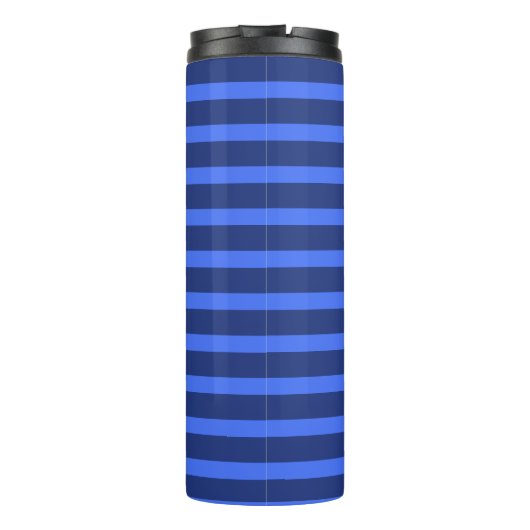 Moderne Eenvoudige blauwe Marine Twee Tone Stripe  Thermosbeker (Achterkant)