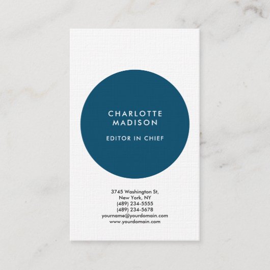 Moderne, eenvoudige, blauwe, minimalistische plaat visitekaartje (Voorkant)