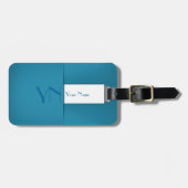 Moderne eenvoudige blauwe monogram naam bagagelabel (Voorkant horizontaal)
