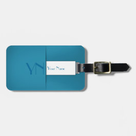 Moderne eenvoudige blauwe monogram naam bagagelabel