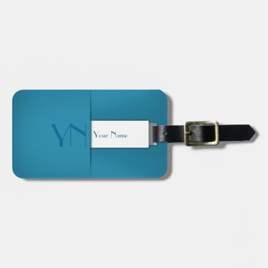 Moderne eenvoudige blauwe monogram naam bagagelabel (Voorkant horizontaal)