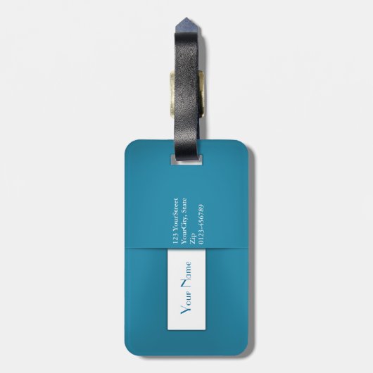 Moderne eenvoudige blauwe monogram naam bagagelabel (Achterkant verticaal)