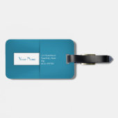 Moderne eenvoudige blauwe monogram naam bagagelabel (Achterkant horizontaal)