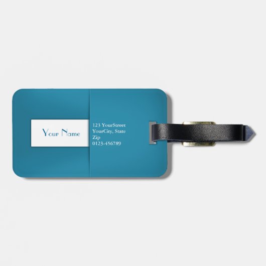 Moderne eenvoudige blauwe monogram naam bagagelabel (Achterkant horizontaal)