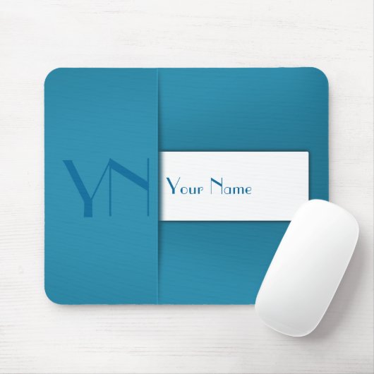 Moderne eenvoudige blauwe monogram naam muismat (Met muis)