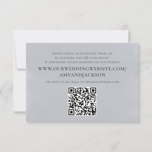 Moderne, eenvoudige blauwe QR-code website met min RSVP Kaartje (Voorkant)