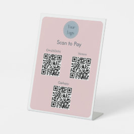 Moderne Eenvoudige Blauwe Roze Scan om QR-codes te Reclamebord Met Voetstuk