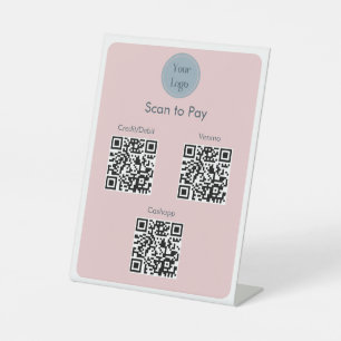 Moderne Eenvoudige Blauwe Roze Scan om QR-codes te Reclamebord Met Voetstuk