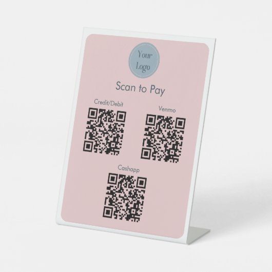 Moderne Eenvoudige Blauwe Roze Scan om QR-codes te Reclamebord Met Voetstuk (Voorkant)