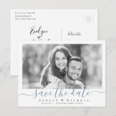 Moderne eenvoudige blauwe scriptfoto slaat de datu briefkaart (Voorkant / Achterkant)