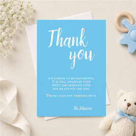 Moderne Eenvoudige Blauwe Typografie Baby Shower Bedankkaart