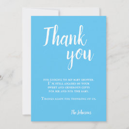 Moderne Eenvoudige Blauwe Typografie Baby Shower Bedankkaart