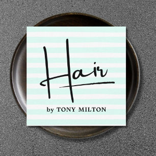 Moderne Eenvoudige Blauwe Witte Strepen Vet Haarst Vierkante Visitekaartje