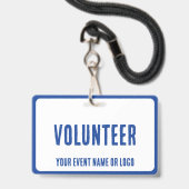 moderne eenvoudige blauwe witte vrijwilligersactiv badge (Achterkant met lanyard)