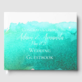 Moderne eenvoudige blauwgroen blauw waterverf kuns gastenboek