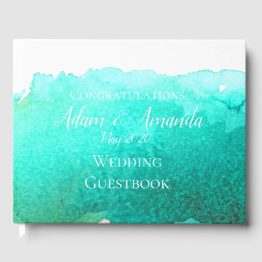 Moderne eenvoudige blauwgroen blauw waterverf kuns gastenboek (Voorkant)