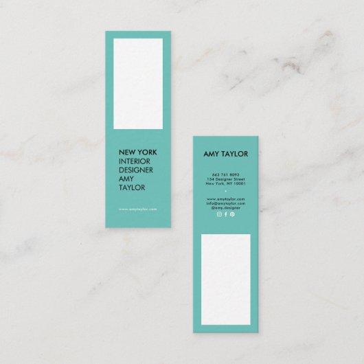 Moderne, eenvoudige, blauwgroen elegante, minimale mini visitekaartje (Voorkant / Achterkant)