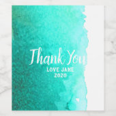 Moderne, eenvoudige blauwgroen waterverf bedankt j wijn etiket (Enkel label)