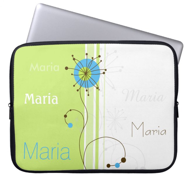 Moderne, eenvoudige, bloeiende groene Jouw naam Laptop Sleeve (Voorkant)