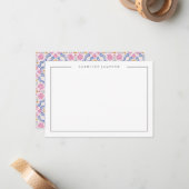 Moderne Eenvoudige Bloem Roze Naam Plat Notitiekaa Notitiekaartje (Voorkant / Achterkant in situ)