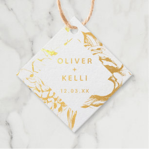 Moderne Eenvoudige Bloemige Elegante Gouden Dank j Bedankjes Labels