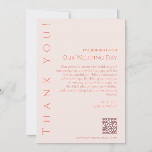 Moderne eenvoudige blush-bruiloft dank u- kaart (Voorkant)