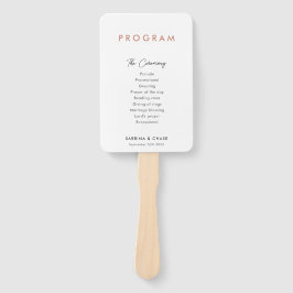 Moderne eenvoudige Blush bruiloft programma's Handwaaier
