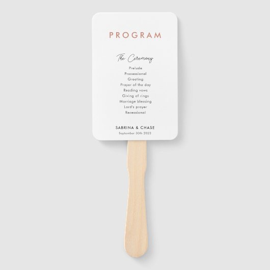 Moderne eenvoudige Blush bruiloft programma's Handwaaier (Voorkant)