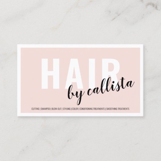 Moderne eenvoudige Blush Pink Border Logo Haarstyl Visitekaartje (Voorkant)