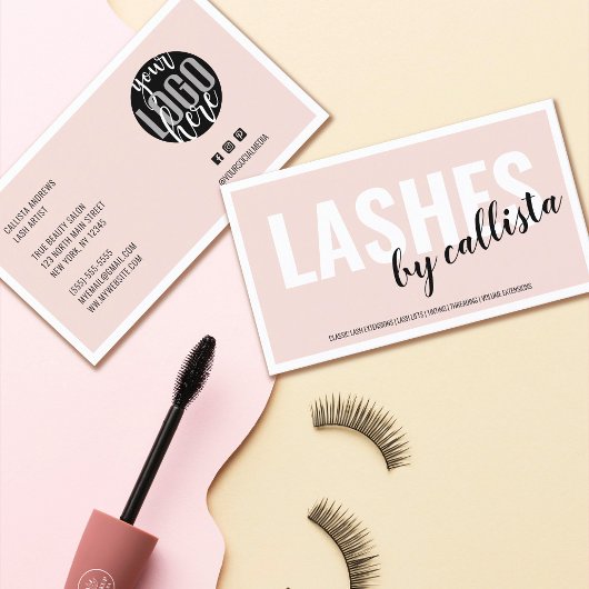 Moderne eenvoudige Blush Pink Border Logo Lash Art Visitekaartje
