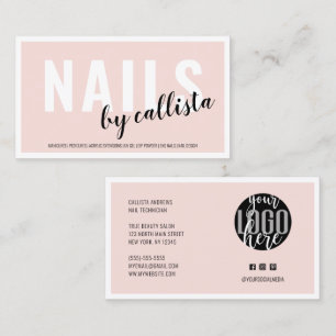 Moderne eenvoudige Blush Pink Border Logo Nail Tec Visitekaartje