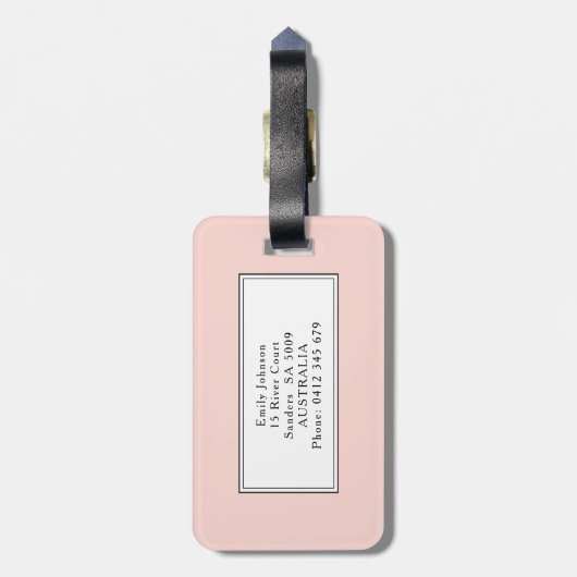 Moderne Eenvoudige Blush Roze en Zwarte Polka Dot  Bagagelabel (Achterkant verticaal)