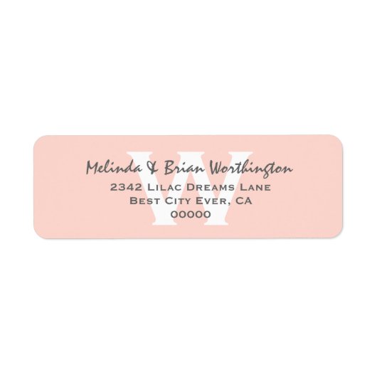 Moderne Eenvoudige Blush Roze Monogram Bruiloft V1 Etiket (Voorkant)