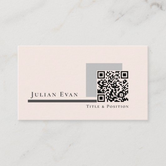 Moderne Eenvoudige Blush Roze QR Code Visitekaartje (Voorkant)
