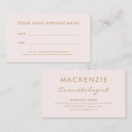 Moderne Eenvoudige Blush Roze Salon Afsprakenkaartje (Voorkant / Achterkant)